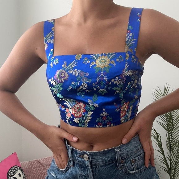 Forever 21 Embroidered Crop Top, Blue - Picture 5 of 6
